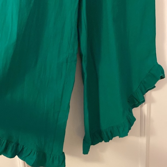 Beautiful green flowy palazzo style pants, elastic waist, ruffled bottom, XL - Picture 4 of 6